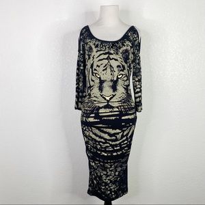 Vintage Cache Black & Gold Tiger Print Bodycon Dress